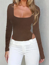 Women's Solid Backless Crew Neck Long Sleeve Bodysuit